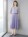Lavender Floral Embroidery Puff Sleeve Sheer Blouse