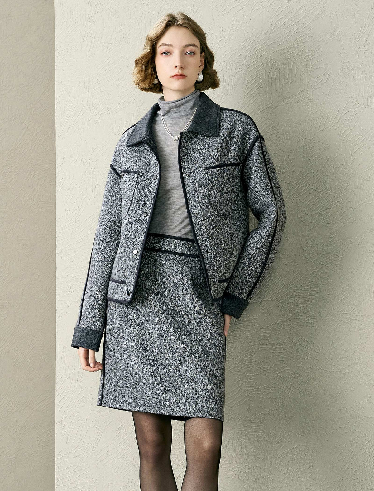 Tweed Wool-Blend Contrast Trim Jacket