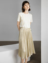 Solid Color Pleated Midi Skirt
