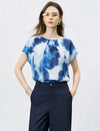 Mulberry Silk Watercolor Print Short-Sleeve Blouse