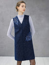 Wool Blend Beaded V-Neck Sleeveless Shift Dress