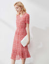 Romantic Ruffled Floral Chiffon Midi Dress