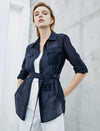 Navy Sheer Belted Shirt