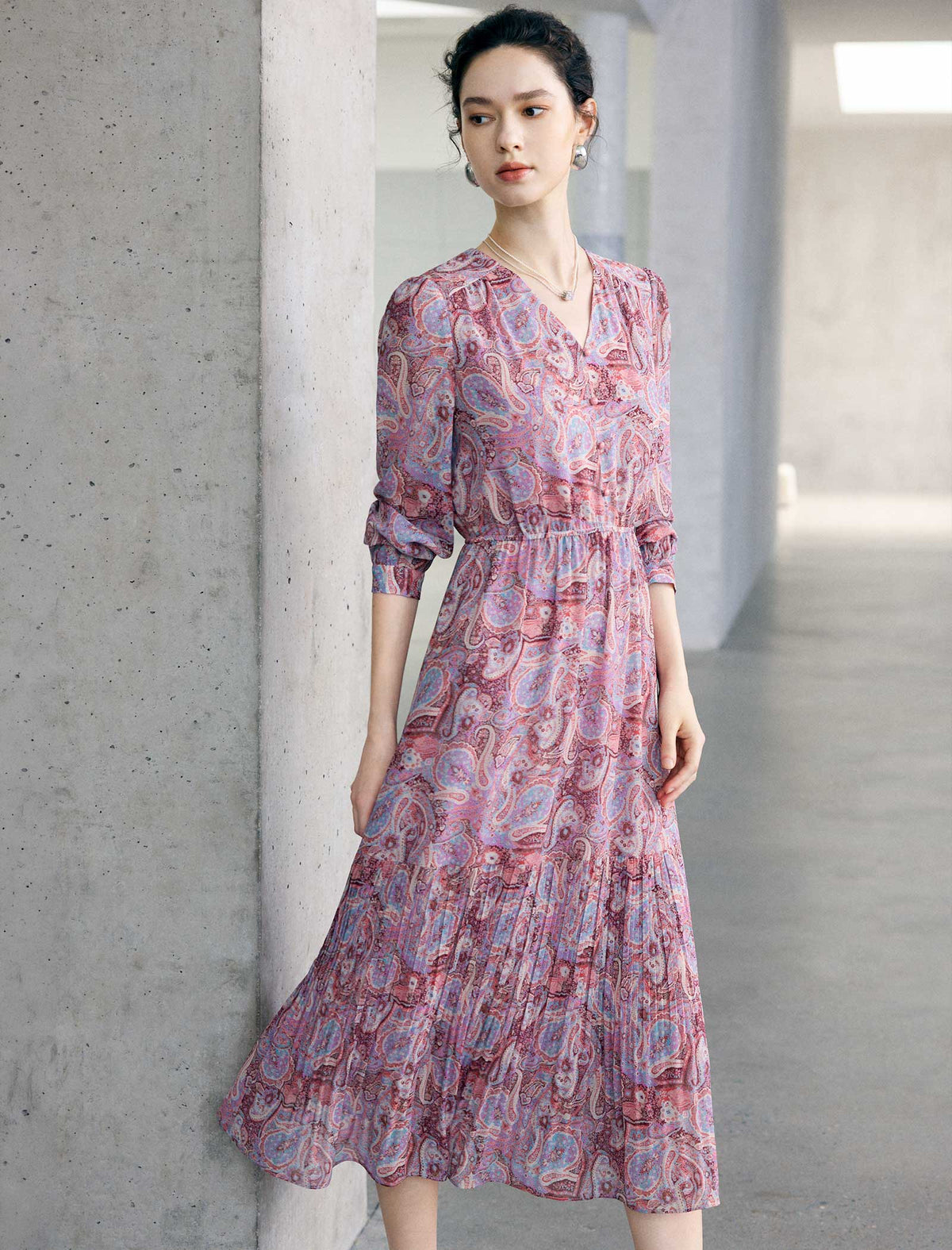 Elastic Waist Floral Chiffon Dress