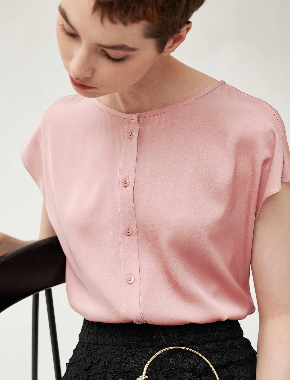 Silk Button Detail Flutter Sleeve Shirt