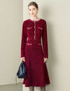 Burgundy Tweed Midi Dress