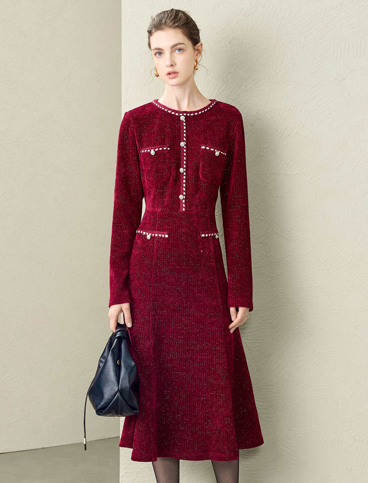 Burgundy Velvet Midi Dress