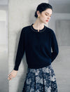 Vintage Pearl Trim Tie Neck Knit Top