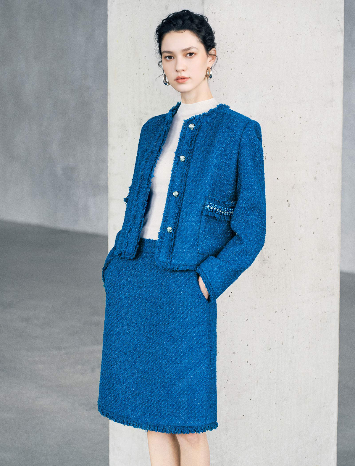 Cobalt blue with pearl buttons wool blend jacket