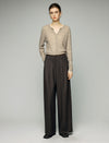 Wool Blend Pleated High-Waist Wide-Leg Pants