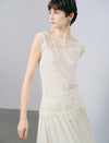 Ivory Floral Lace Boat Neck Sleeveless Tank Top
