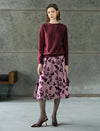 Butterfly Print Pleated Midi Skirt