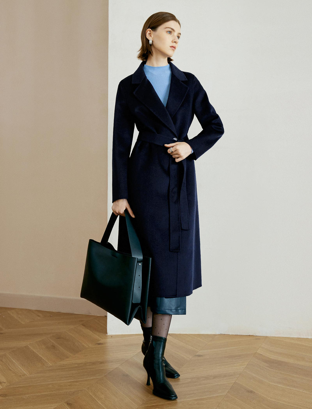 100% Wool Double-Faced Professional Lapel Mid-Length Coat