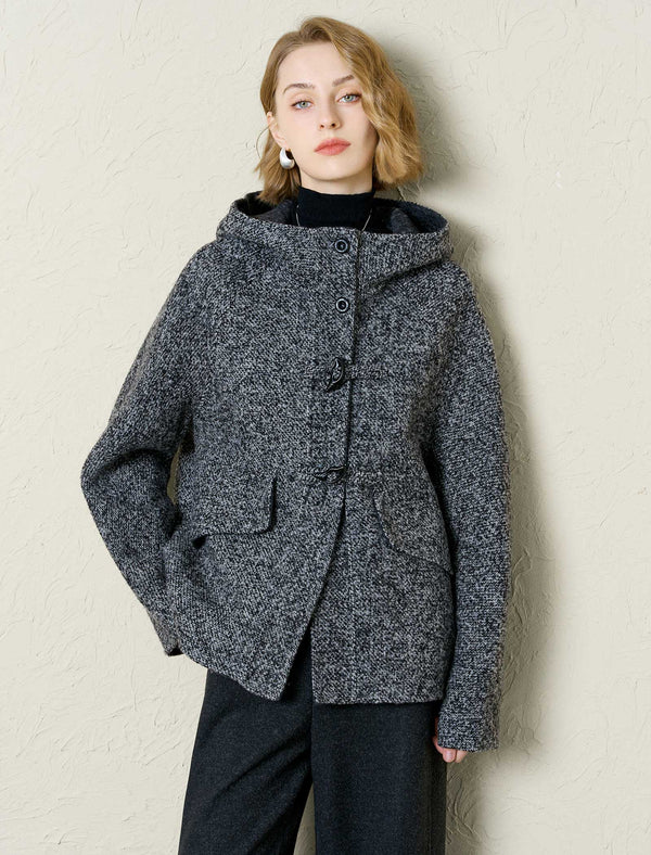 Wool-Blend Hooded Toggle Jacket