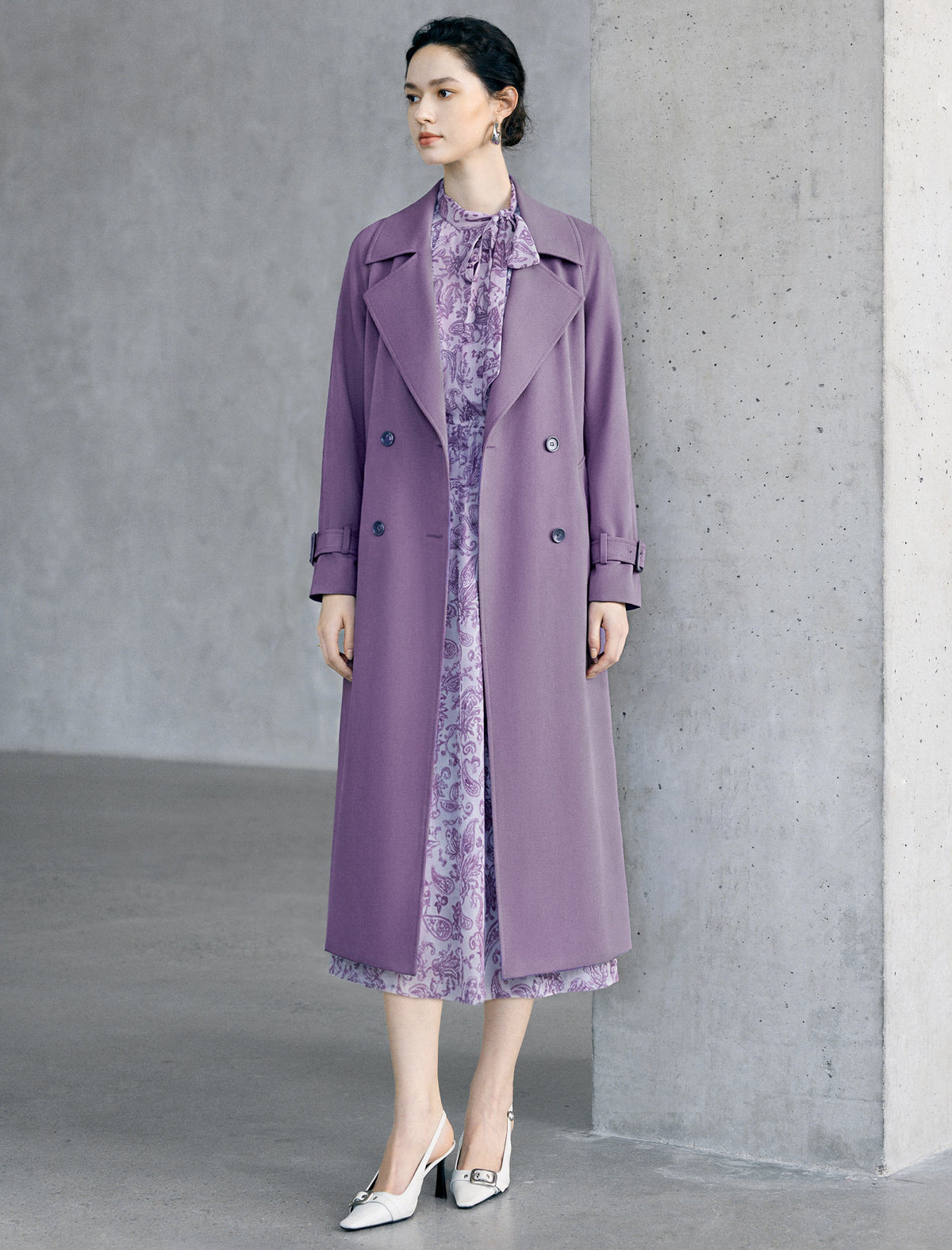 Notched Lapel Double Breasted Belted Knee-Length Trench Coat