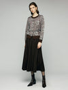 Wool Blend High-Waist Pleated A-Line Midi Skirt