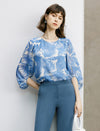 Floral Print Round Neck Puff Sleeve Top