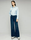 Heart-Detail High-Waist Fringe-Hem Wide-Leg Jeans