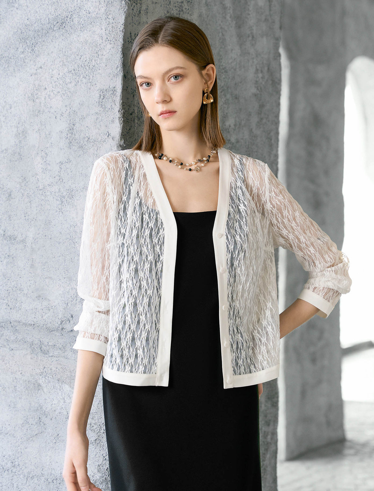 Sheer Lace Button Front Cardigan