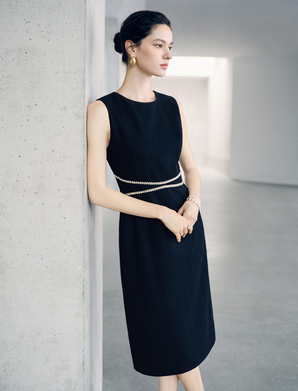 Sleeveless Embellished Waist Midi Dress