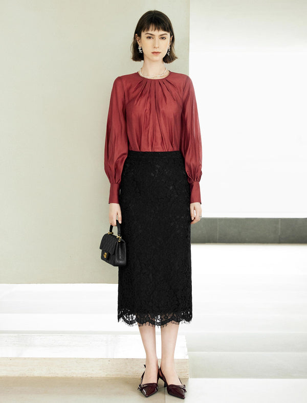 Lace Back Slit Midi Skirt