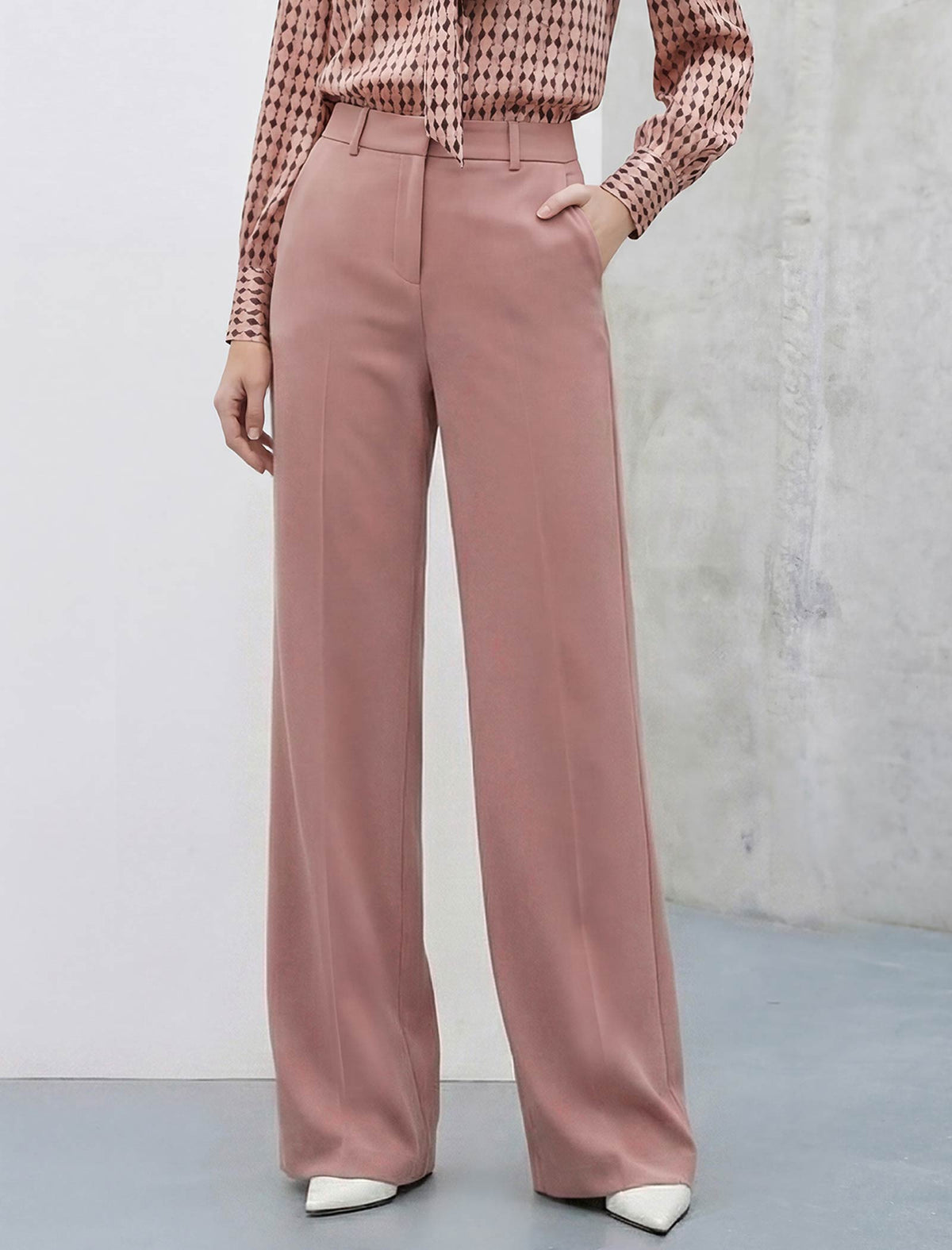 Dusty Rose Wide-Leg Tailored Pants