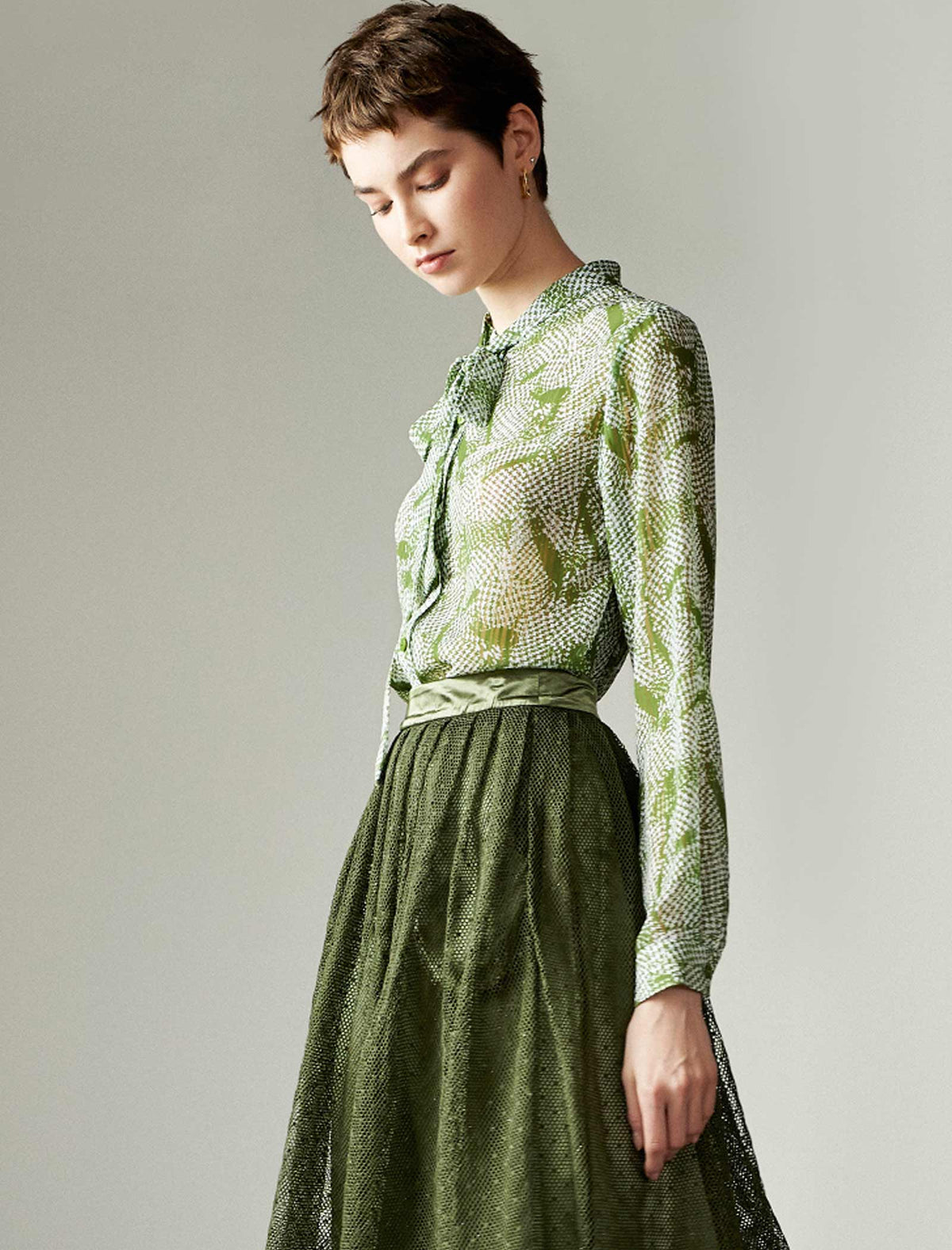 Print Tie-Neck Blouse