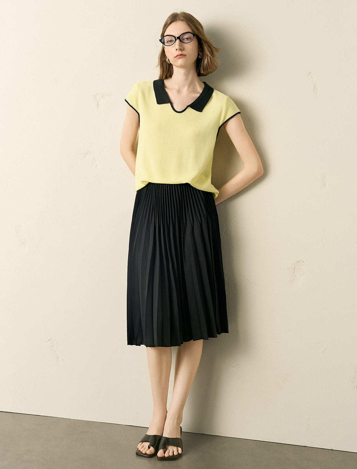 Yellow Contrast Collar Short Sleeve Knit Polo