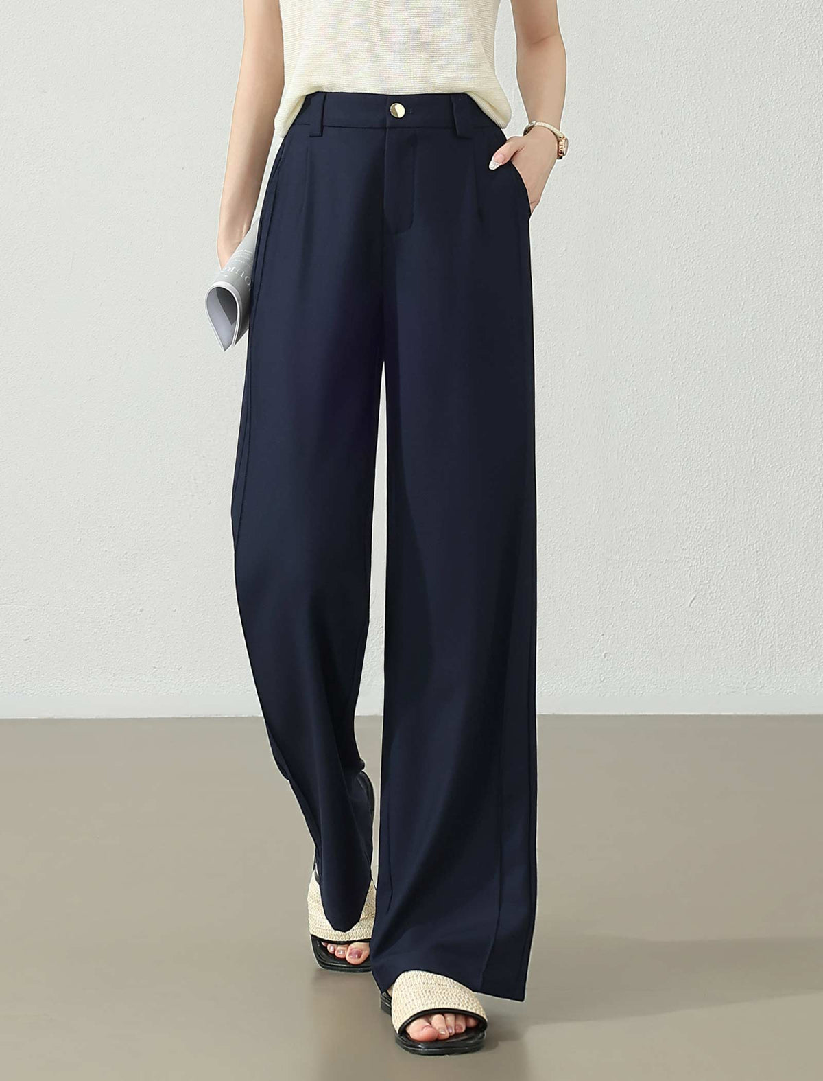 High Waisted Navy Wide Leg Pants