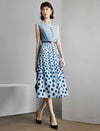 Blue Polka Dot Sleeveless Midi Dress