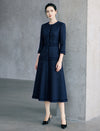 Dark Navy Fringe Trim Midi Dress