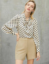Cream Black Polka Dot Bow Blouse
