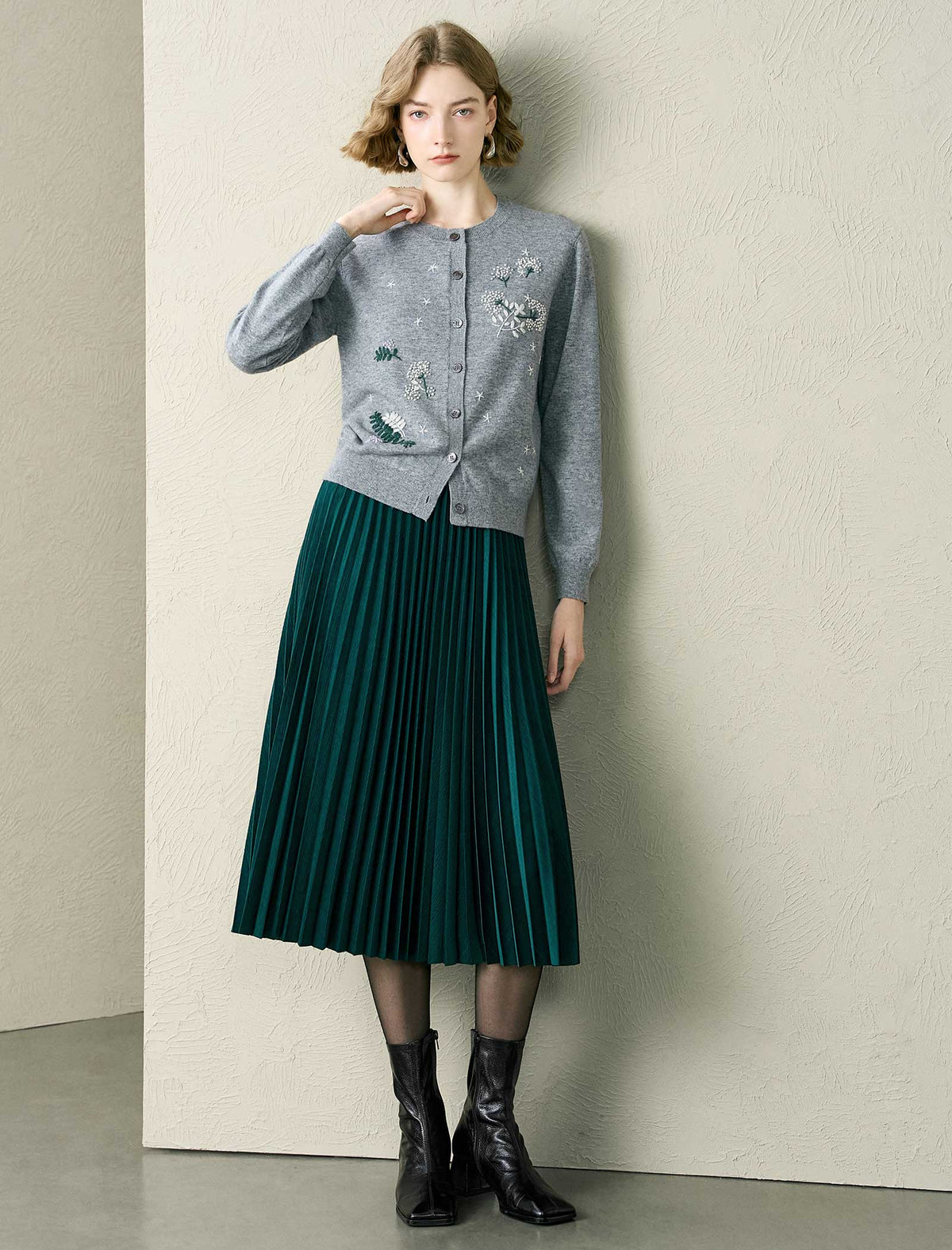 A-Line Pleated Midi Skirt