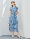 Blue Abstract Print Belted Midi Shirt Dress