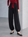Draped Wool-Blend Ruched Waistband Lantern Pants