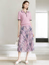 Contrast Trim Textured Knit Polo Short Sleeve Top