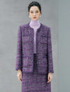 Wool Blend Textured Braided Trim Open-Front Jacket