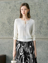 Tencel Eyelet Knit Tie-Neck Sweater