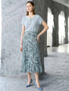 Abstract Print Pleated Midi Skirt