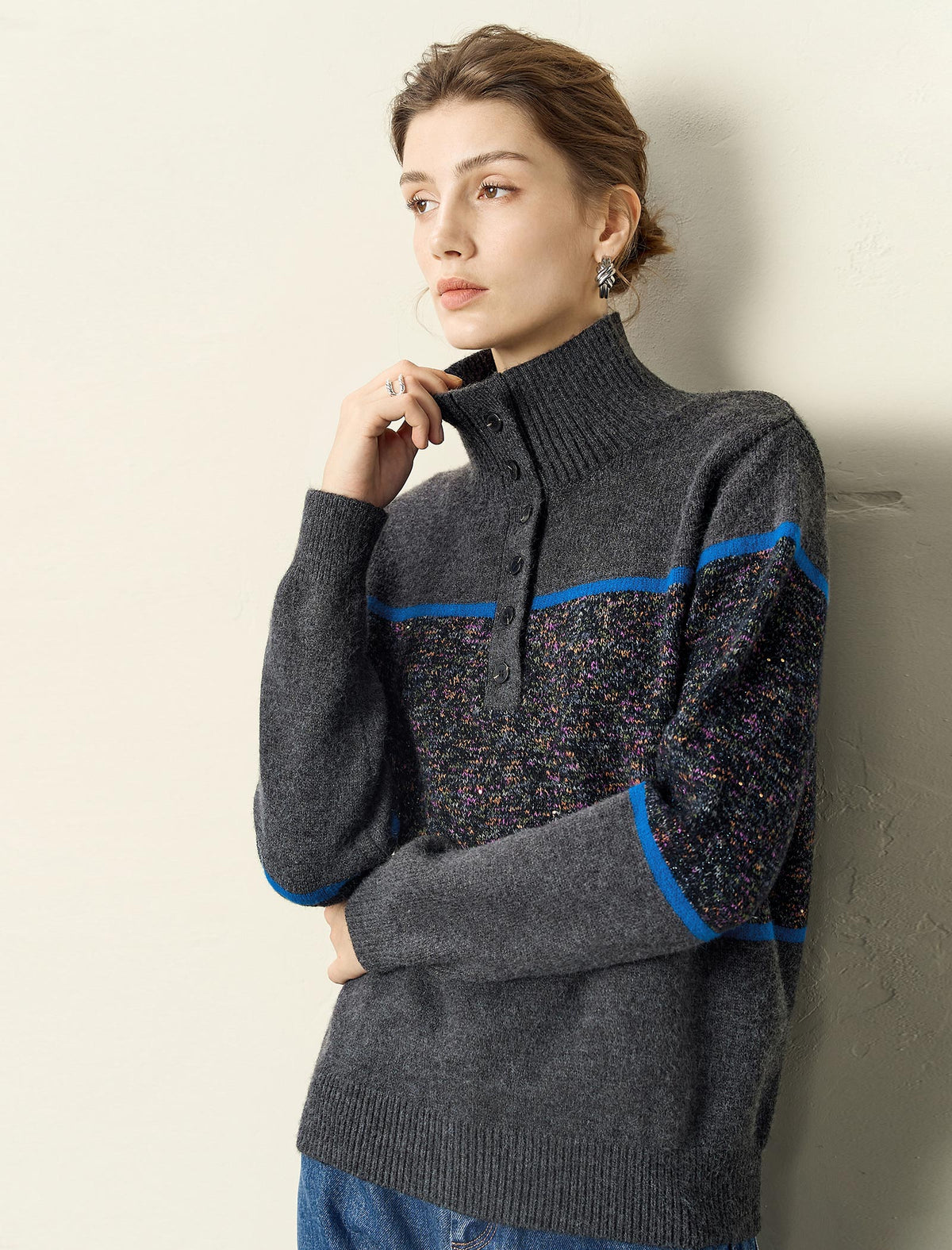 Charcoal Grey Button Placket Sweater