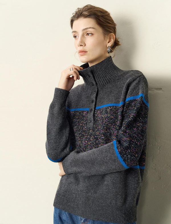 Charcoal Grey Button Placket Sweater