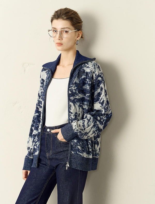 Patterned Zip-Up Knit Cardigan