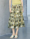 Vintage Patchwork Floral Print Tiered Midi Skirt