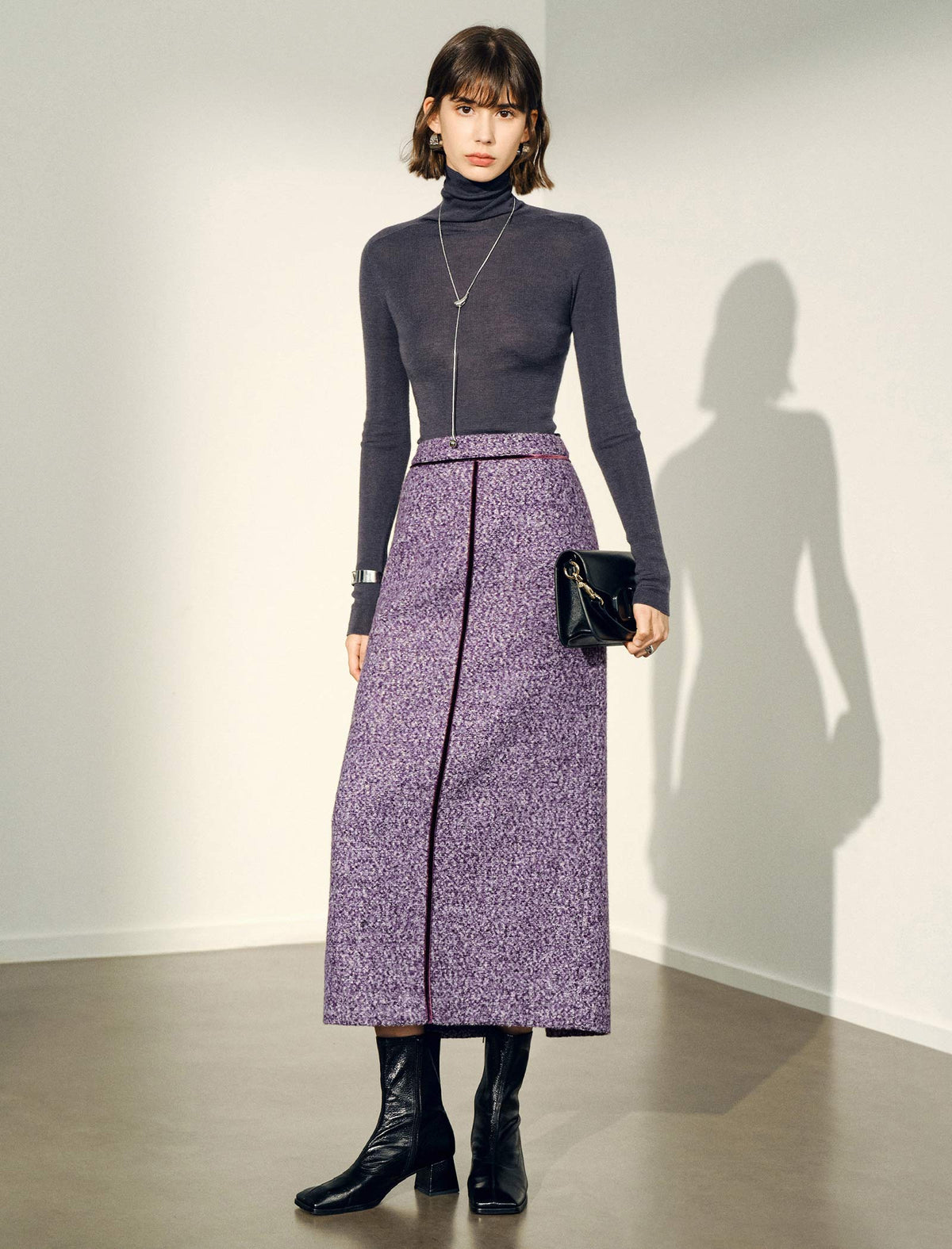 A-Line Mid-Length Textured Midi Skirt