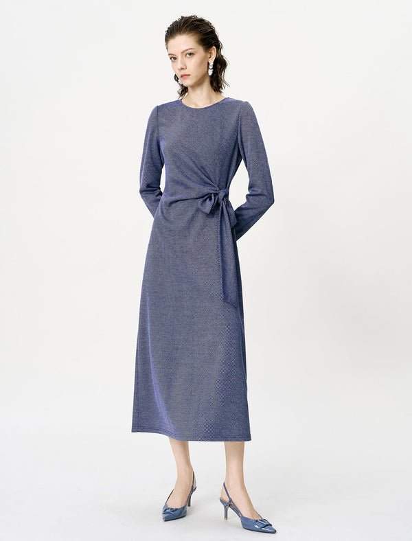 Waist-Defining Slim Fit Long-Sleeve Midi Dress