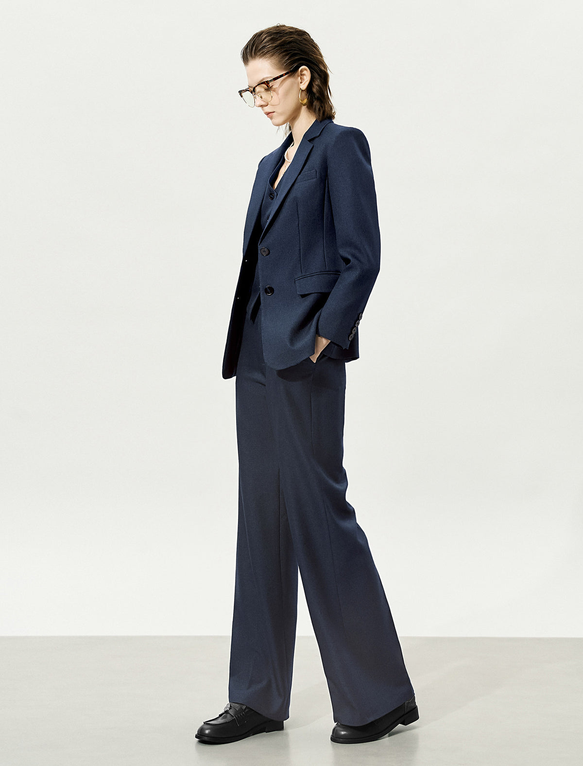 High-Waisted Loose Straight Leg Suit Pants