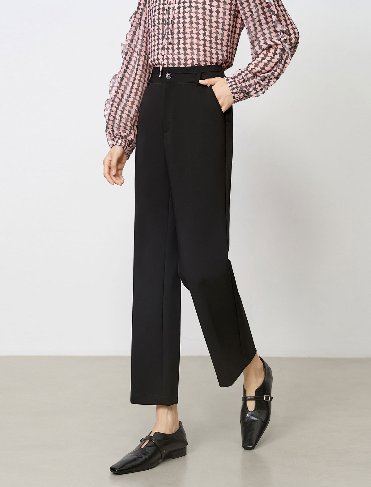 High-Rise Ankle Straight-Leg Stretch Dress Pants