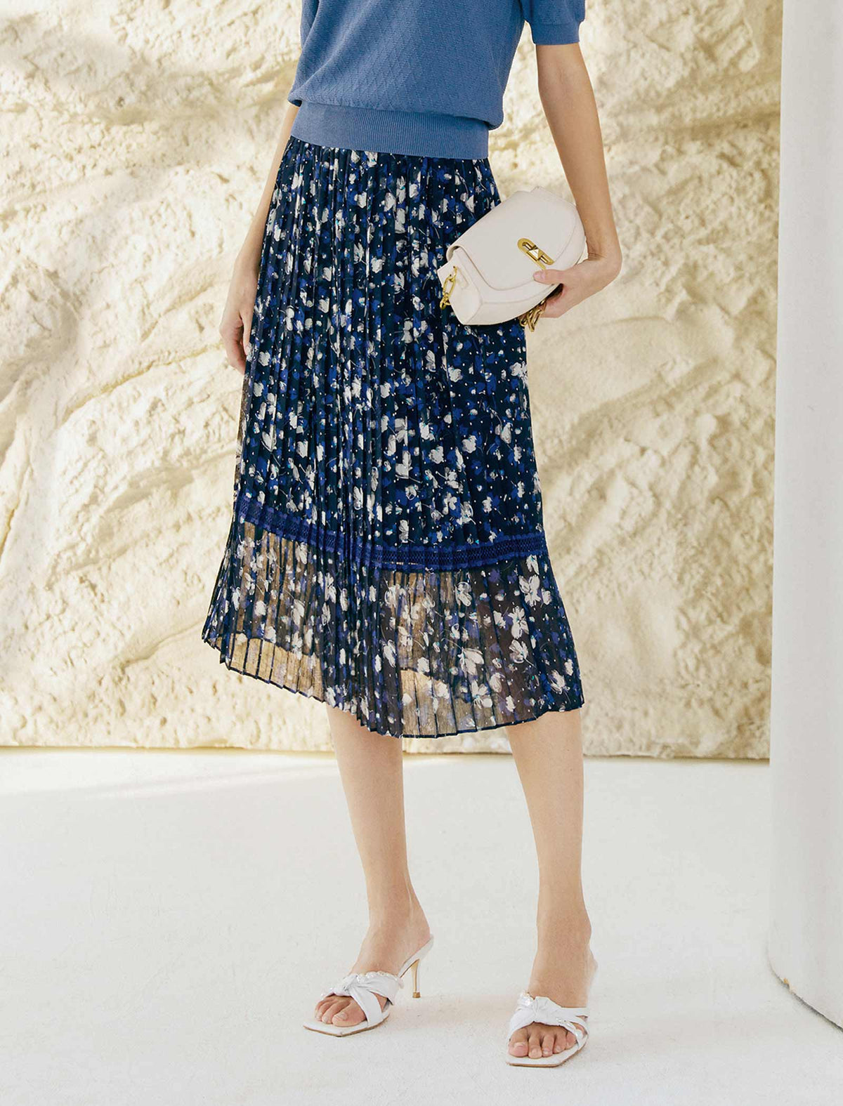 Chiffon Floral Pleated A-Line Skirt