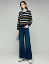Wool Blend Geometric Stripe Crewneck Sweater