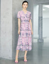 Pink Multi-Color Plaid Short Sleeve Midi Dress